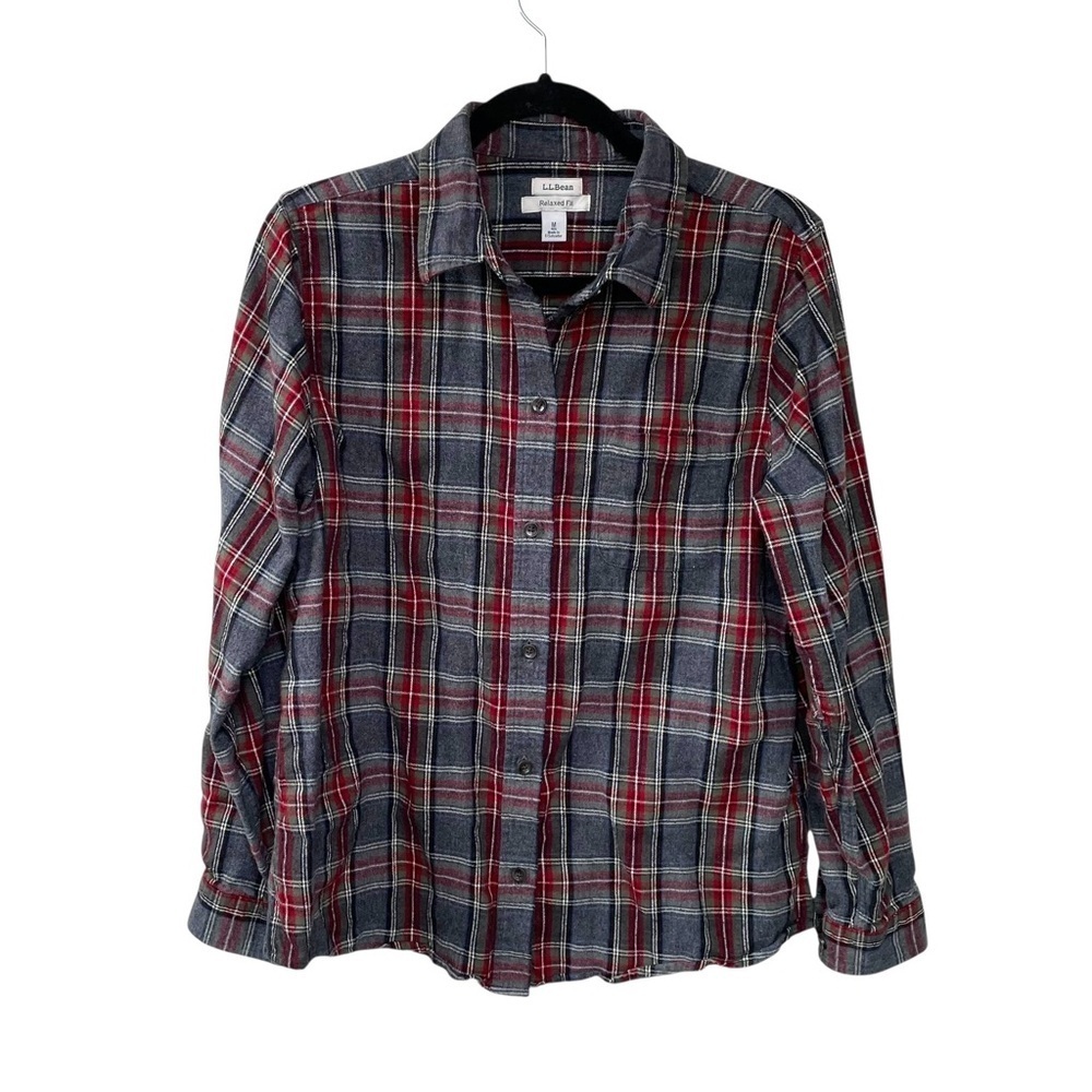 L.L. Bean Women's Scotch Plaid Button Down Shirt Red Grey M